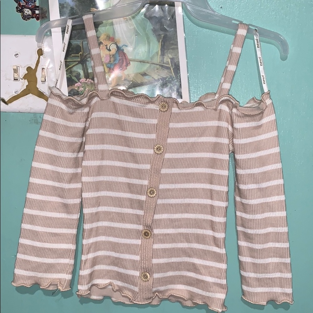 White & Khaki Rib-knit Top